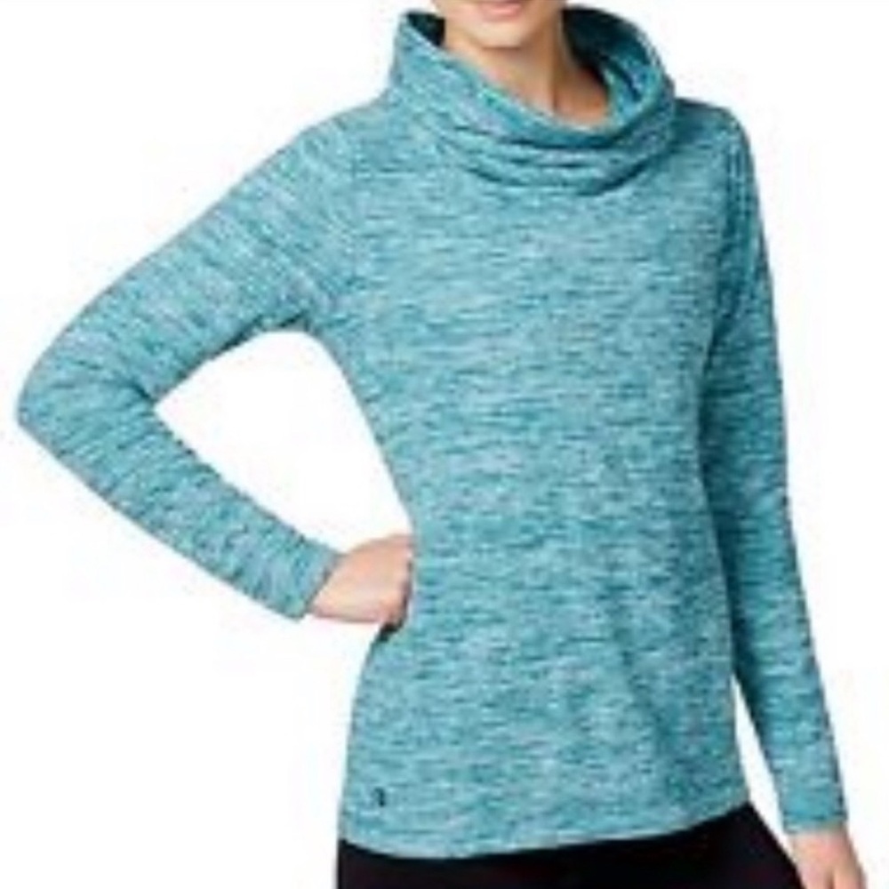 Athleta Teal Space Dye Cowl Neck Performance Fleece Lined Long Sleeve Top Small